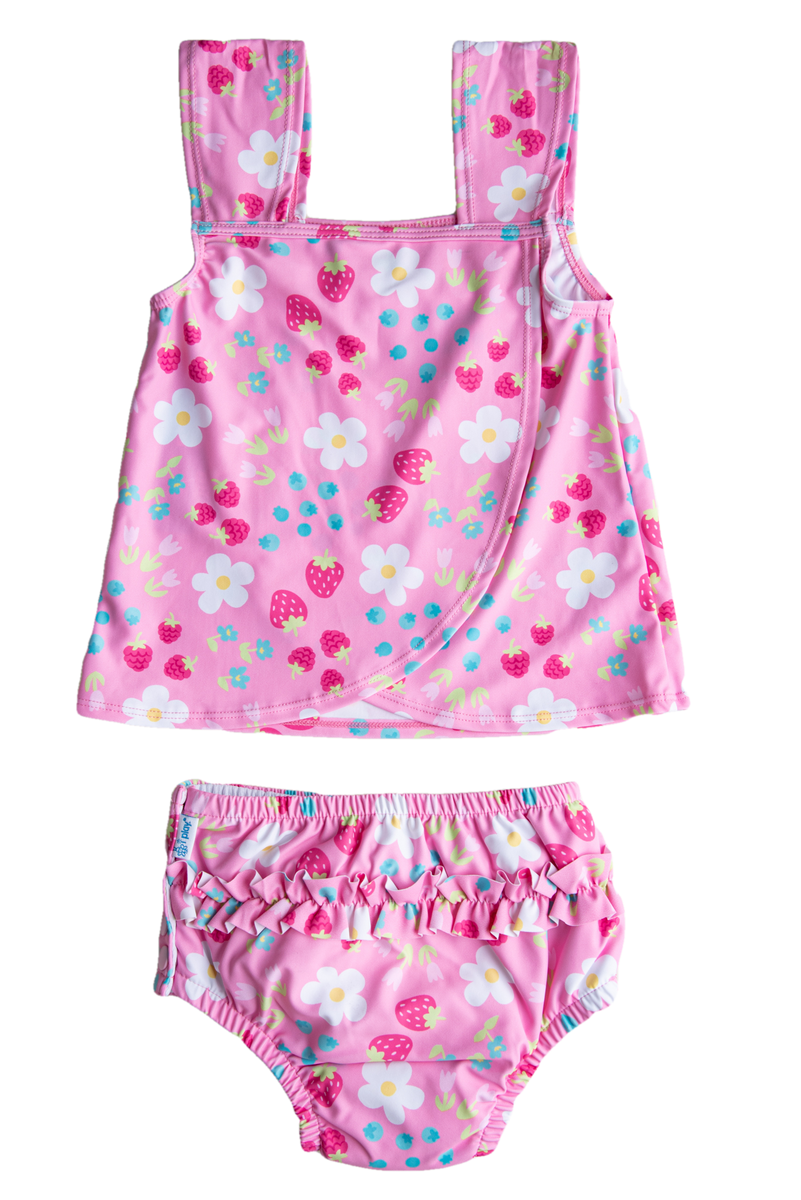 Strawberry Flower Tankini Two-Pieces Swimsuit Snap Reusable Absorbent ...